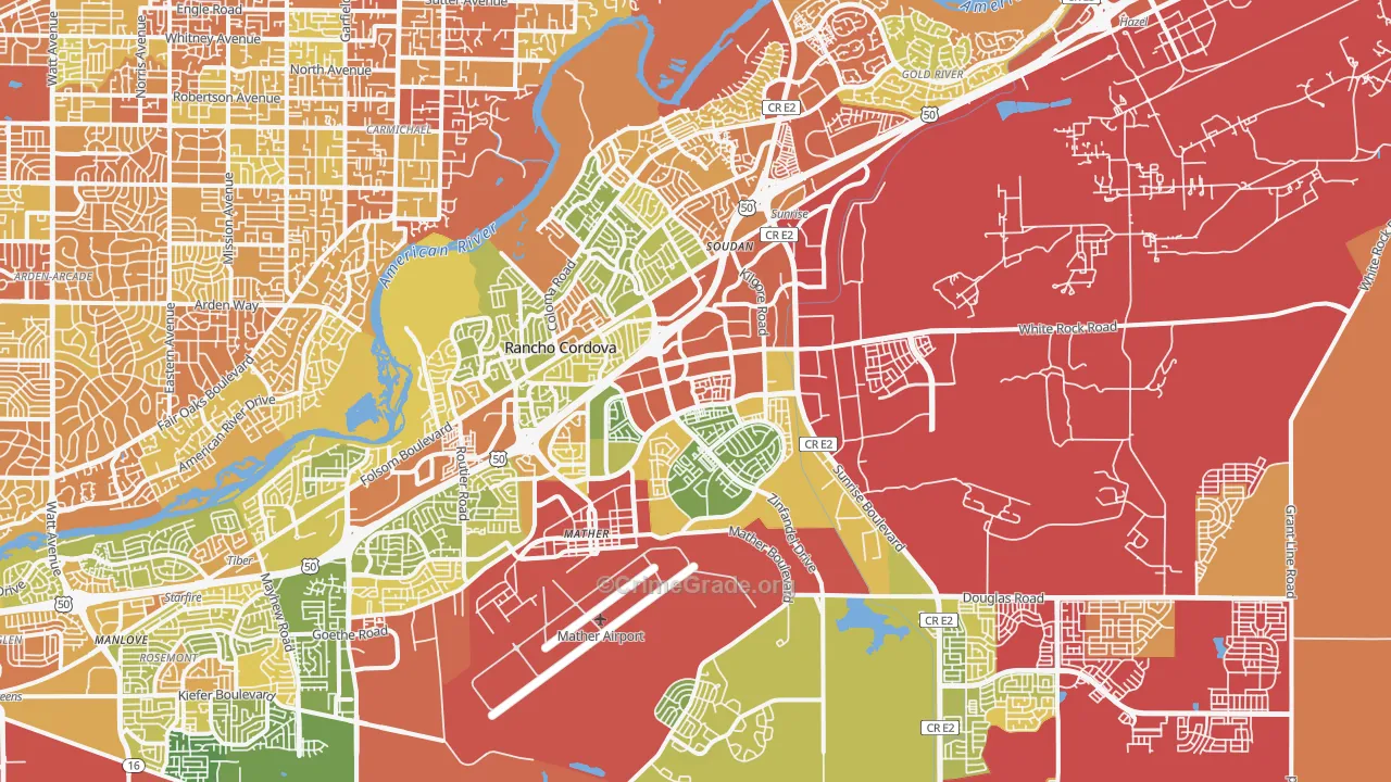 Rancho Cordova, CA Map of Drug-Related Crime Rates