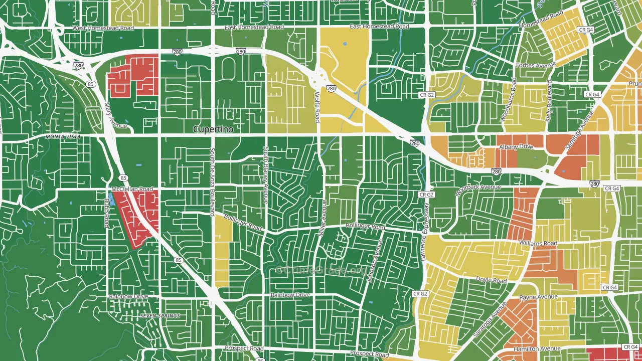 Rancho Rinconada, Cupertino, CA Map of Drug-Related Crime Rates