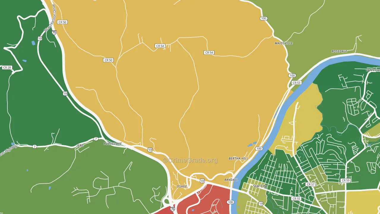 Randall, WV Map of Drug-Related Crime Rates