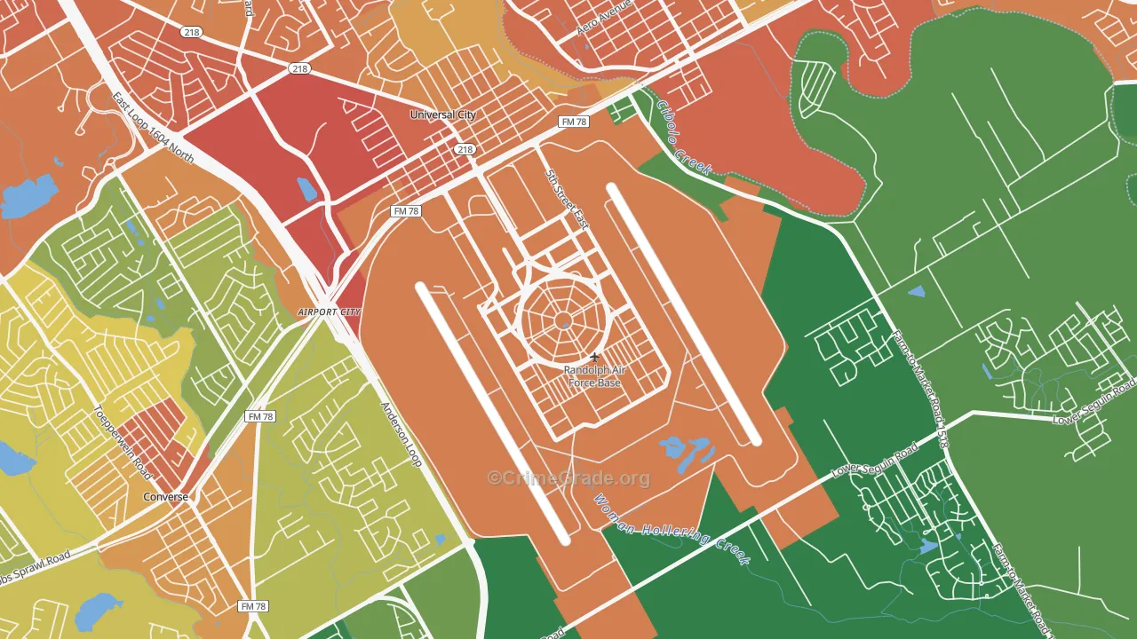 Randolph AFB, TX Map of Drug-Related Crime Rates