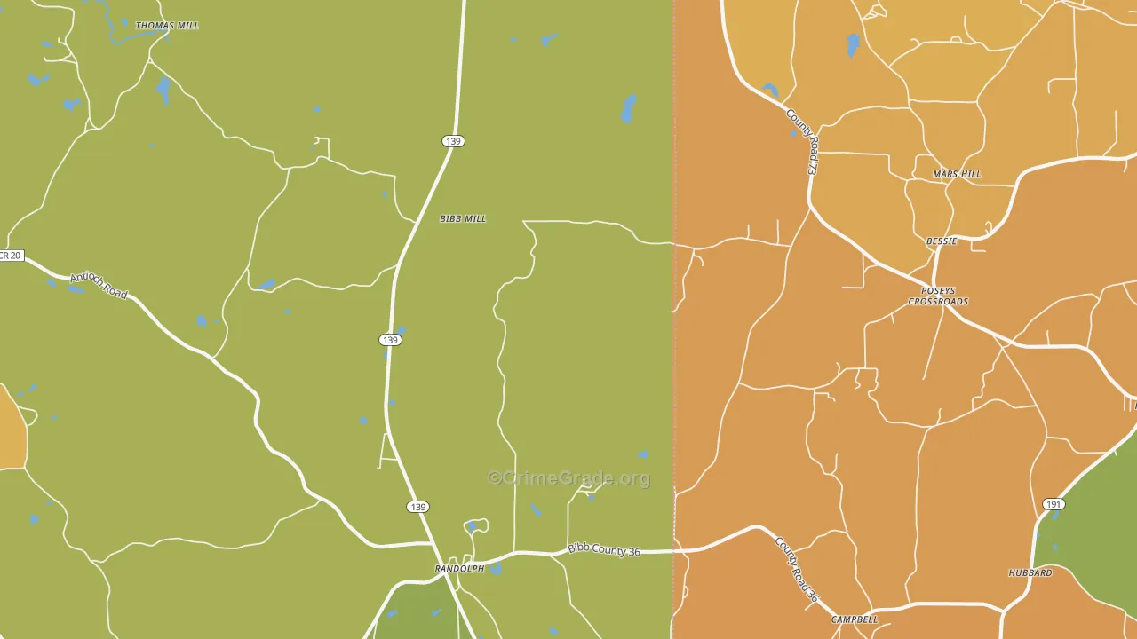 Randolph, AL Map of Drug-Related Crime Rates