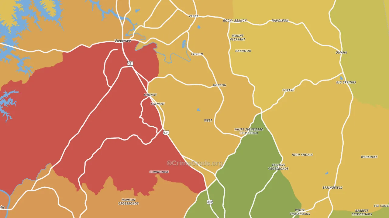 Randolph County, AL Map of Drug-Related Crime Rates