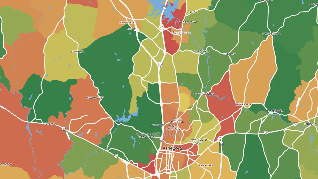 Randolph County, NC Map of Drug-Related Crime Rates