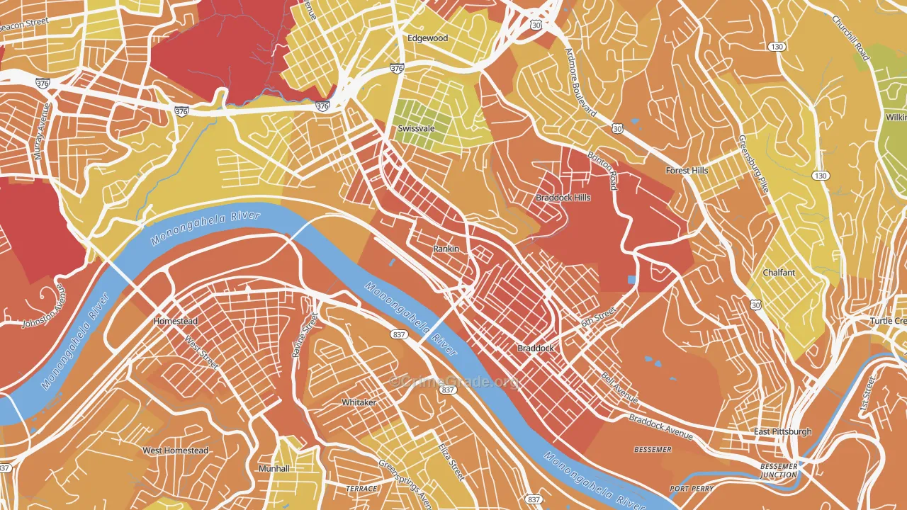 Rankin, PA Map of Drug-Related Crime Rates