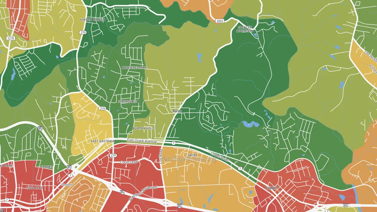 Ranlo, NC Map of Drug-Related Crime Rates