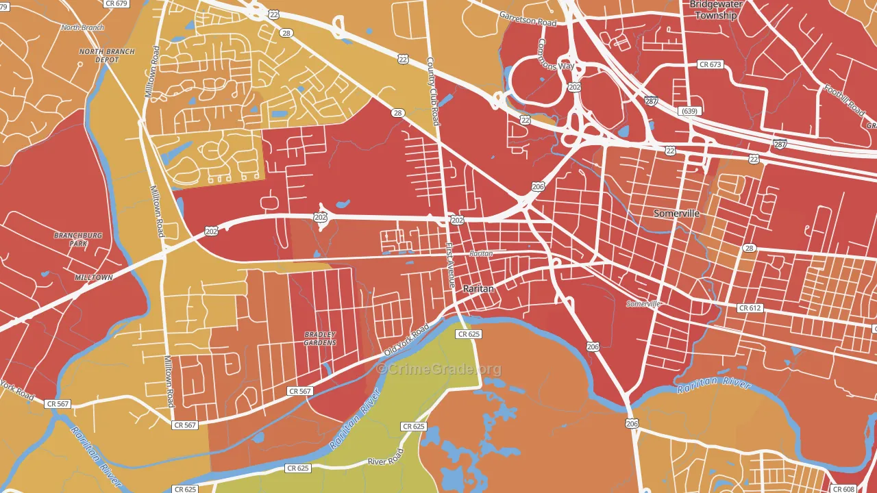 Raritan, NJ Map of Drug-Related Crime Rates