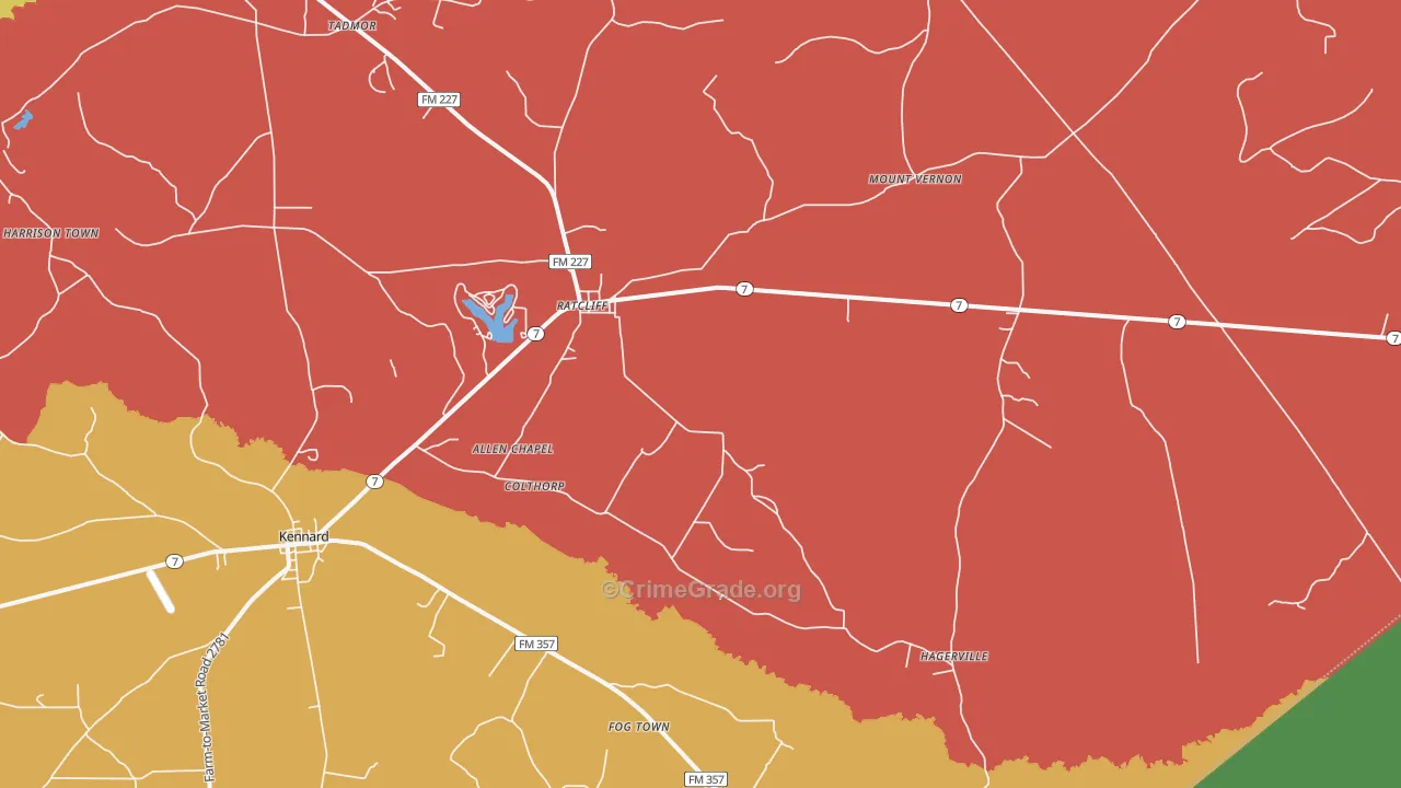 Ratcliff, TX Map of Drug-Related Crime Rates