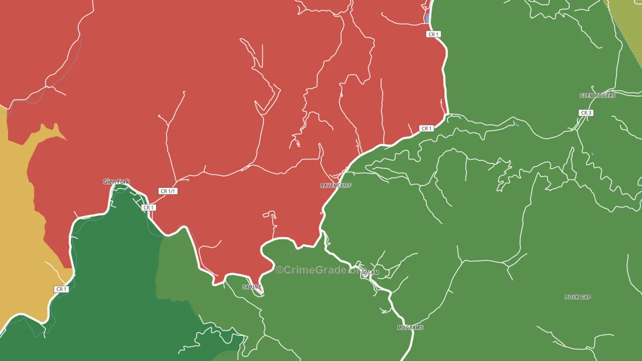 Ravencliff, WV Map of Drug-Related Crime Rates