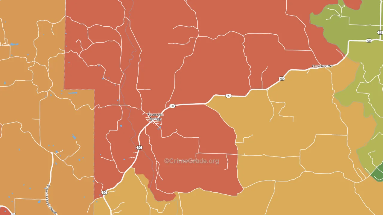 Ravenden Springs, AR Map of Drug-Related Crime Rates