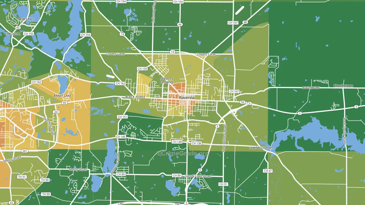 Ravenna, OH Map of Drug-Related Crime Rates