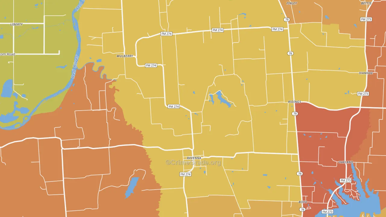 Ravenna, TX Map of Drug-Related Crime Rates