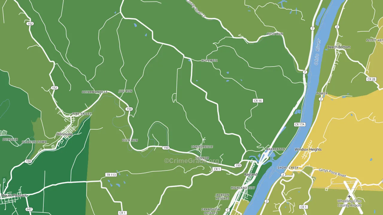 Rayland, OH Map of Drug-Related Crime Rates