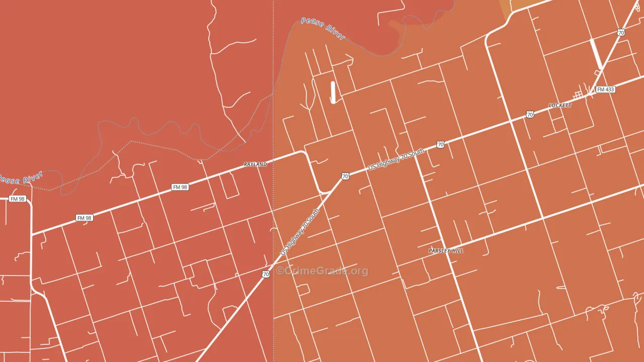 Rayland, TX Map of Drug-Related Crime Rates