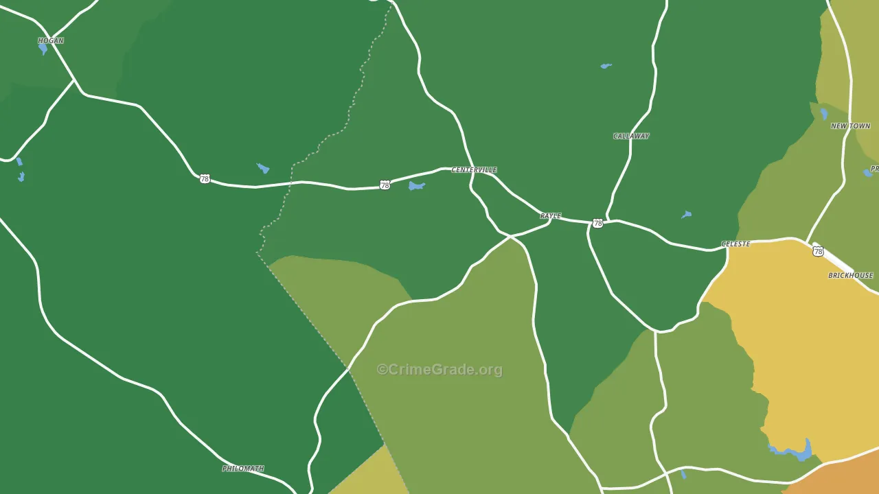 Rayle, GA Map of Drug-Related Crime Rates