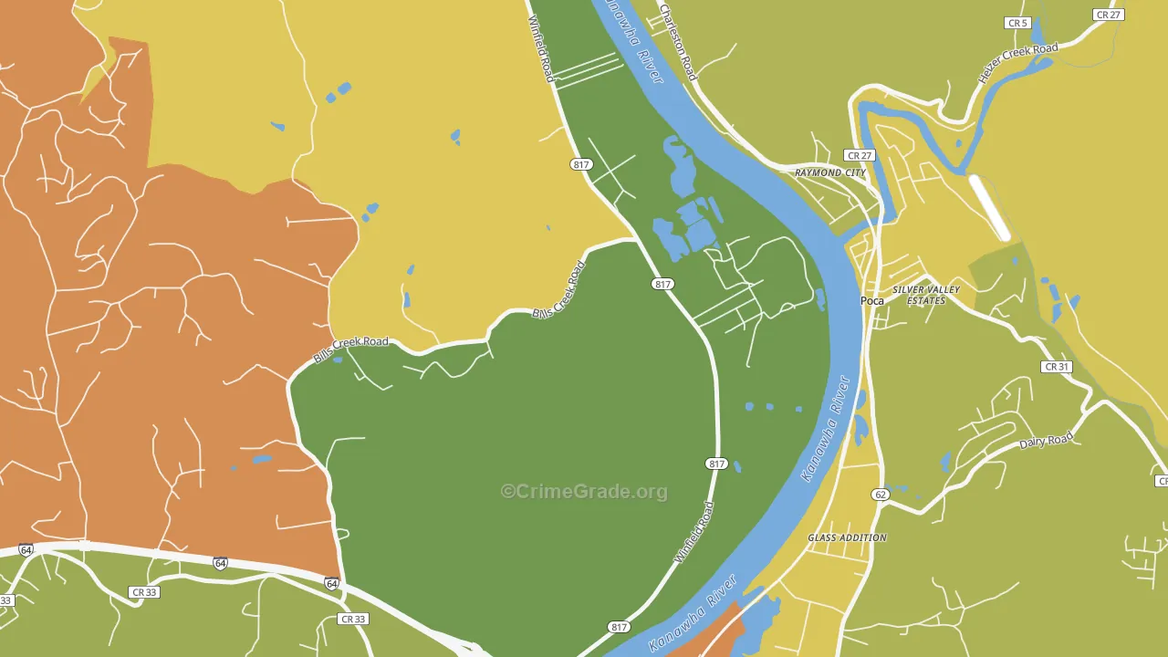 Raymond City, WV Map of Drug-Related Crime Rates