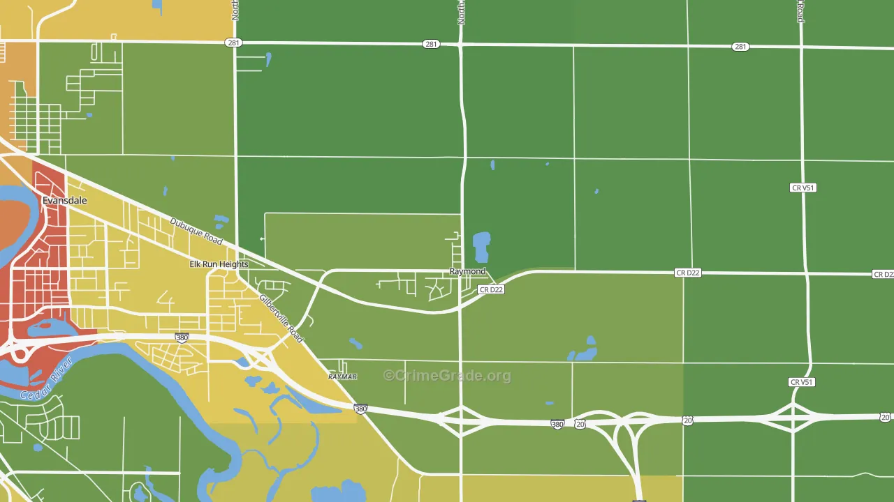 Raymond, IA Map of Drug-Related Crime Rates
