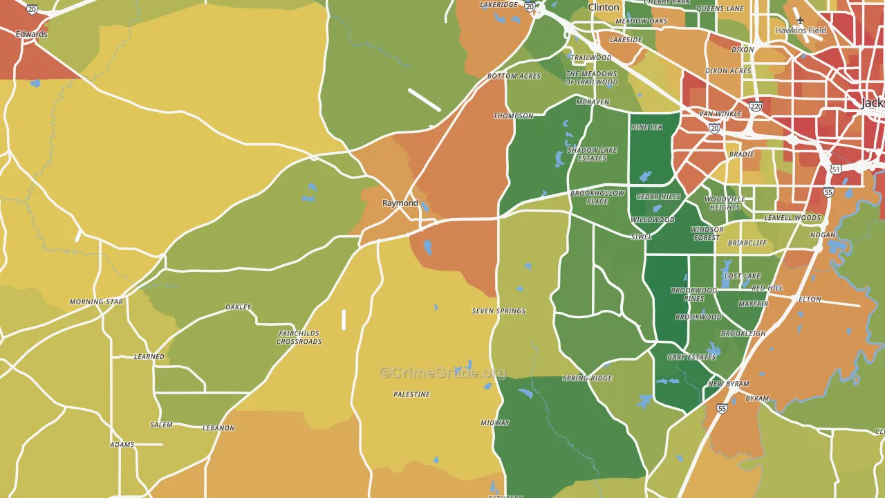 Raymond, MS Map of Drug-Related Crime Rates