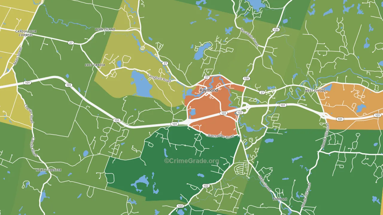 Raymond, NH Map of Drug-Related Crime Rates