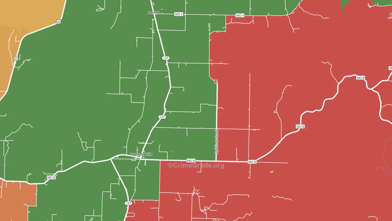 Raymondville, MO Map of Drug-Related Crime Rates
