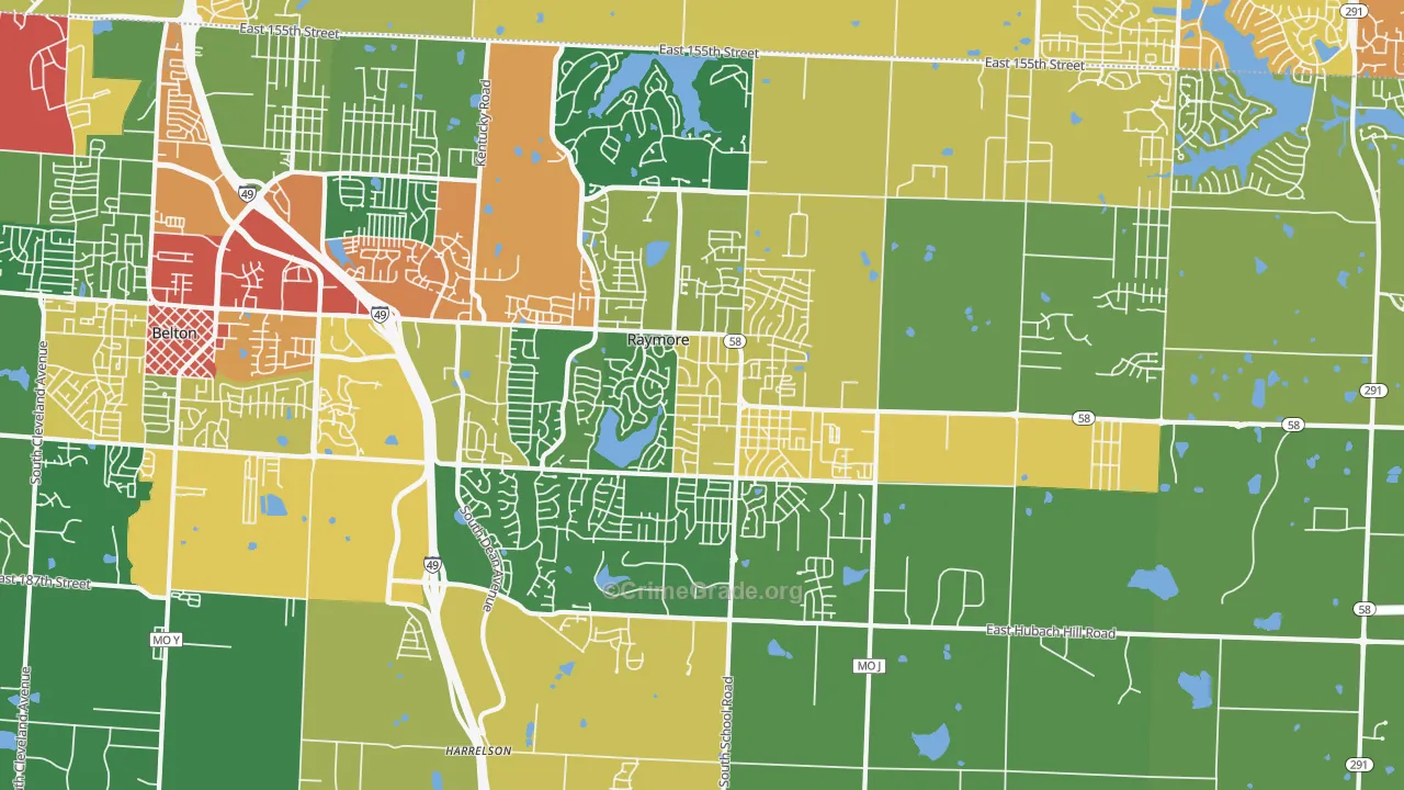 Raymore, MO Map of Drug-Related Crime Rates
