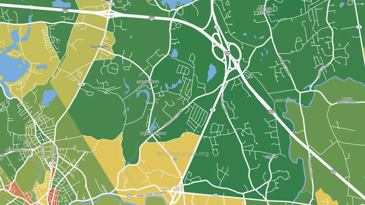 Raynham, MA Map of Drug-Related Crime Rates