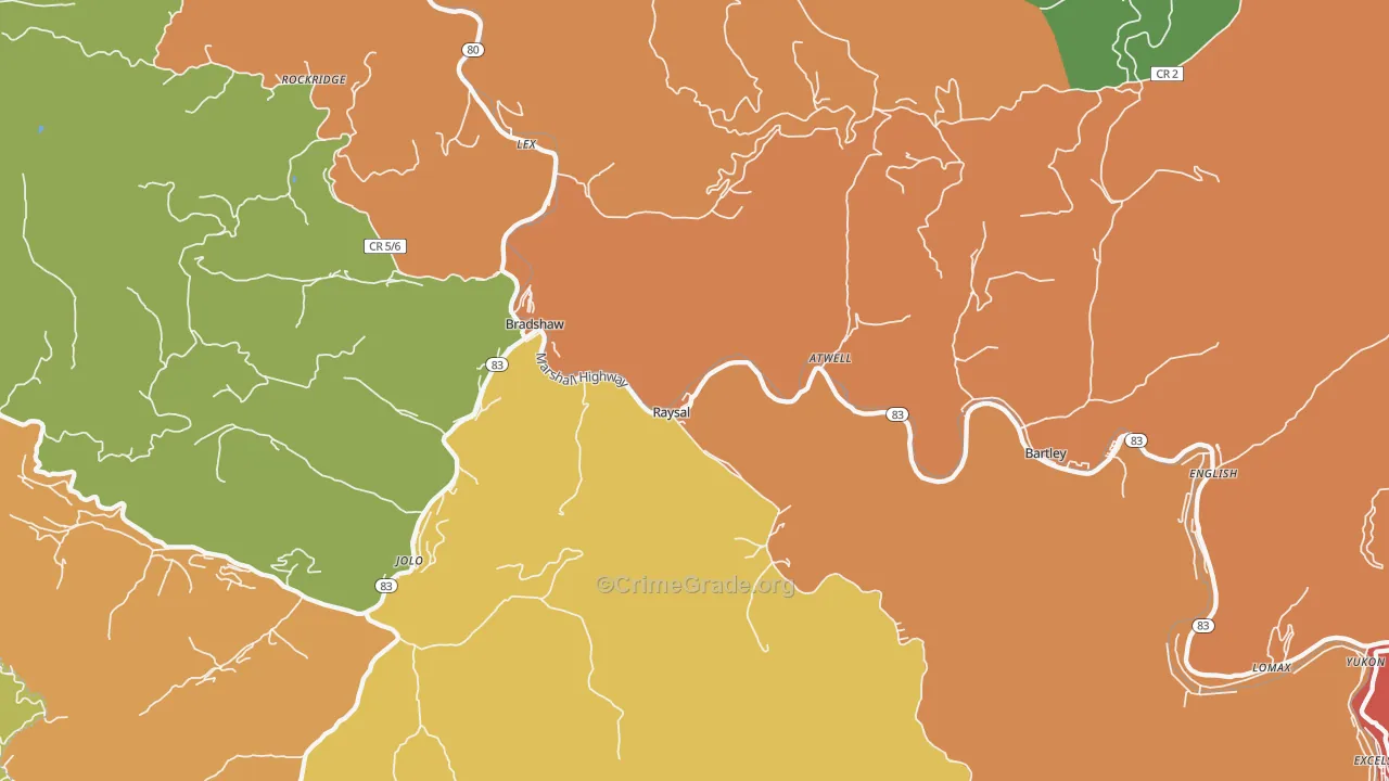 Raysal, WV Map of Drug-Related Crime Rates