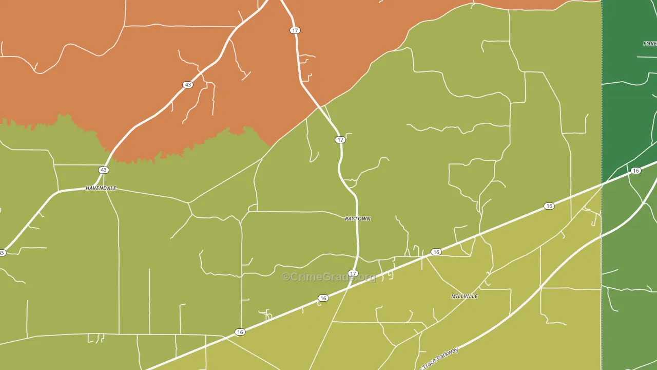 Raytown, MS Map of Drug-Related Crime Rates