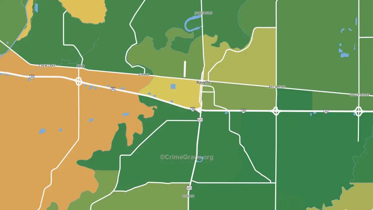 Rayville, LA Map of Drug-Related Crime Rates