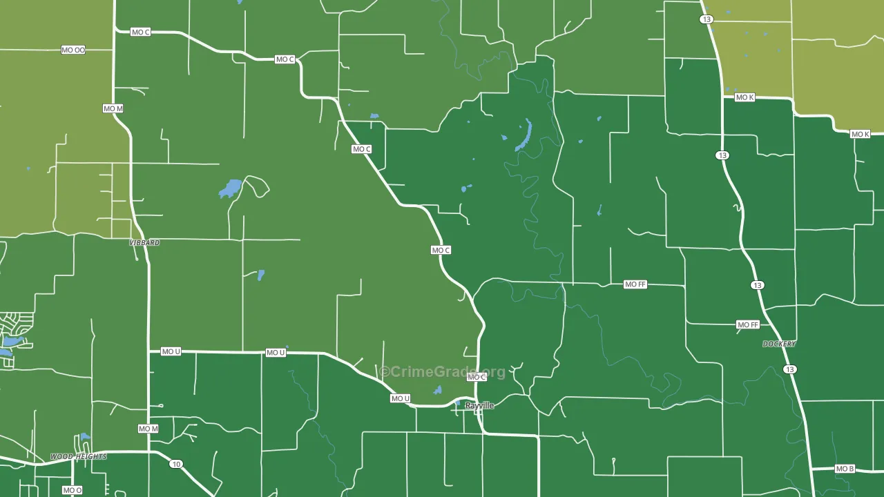Rayville, MO Map of Drug-Related Crime Rates
