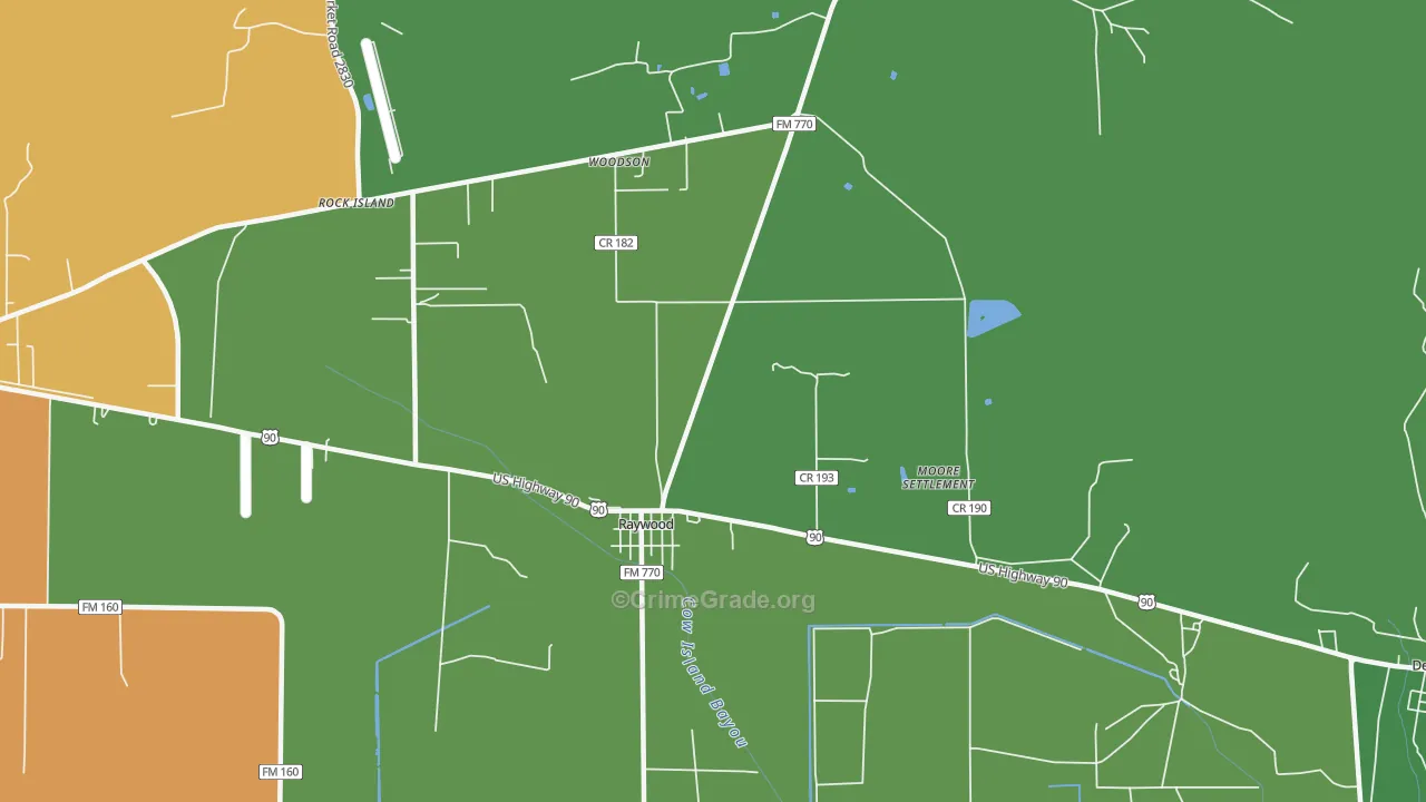 Raywood, TX Map of Drug-Related Crime Rates