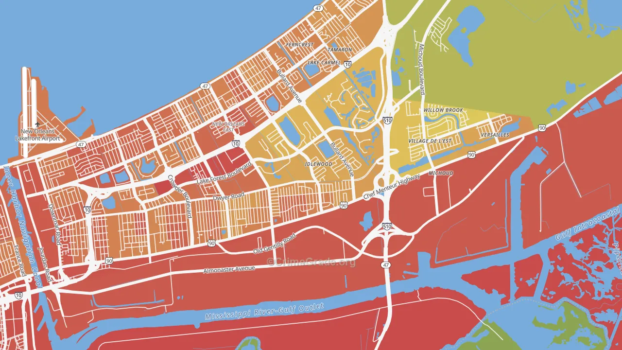 Read Blvd East, New Orleans, LA Map of Drug-Related Crime Rates