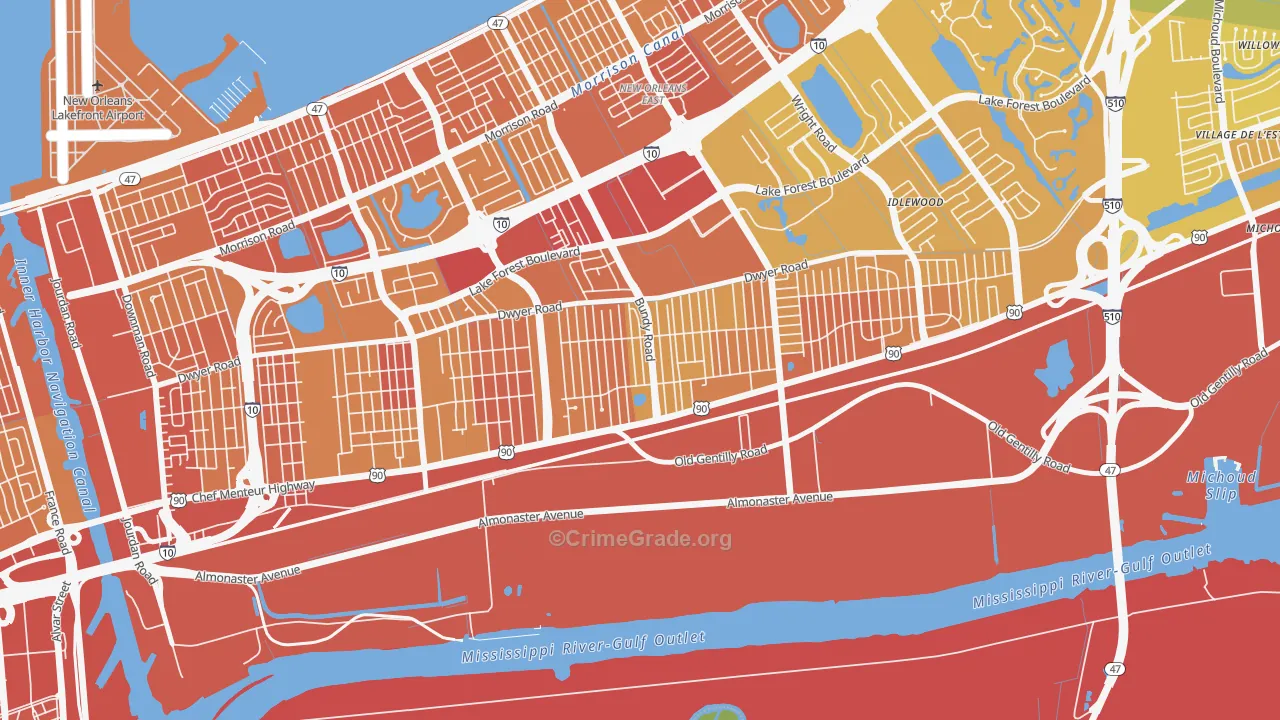 Read Blvd West, New Orleans, LA Map of Drug-Related Crime Rates