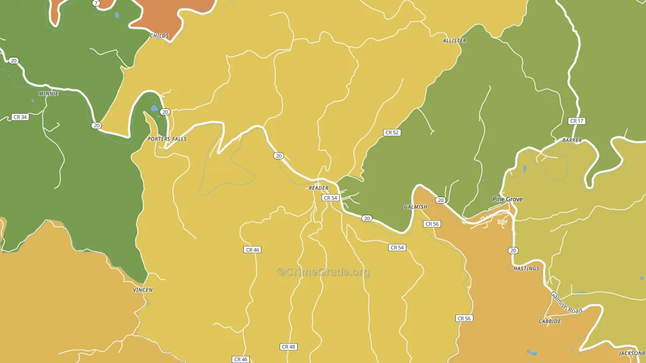 Reader, WV Map of Drug-Related Crime Rates