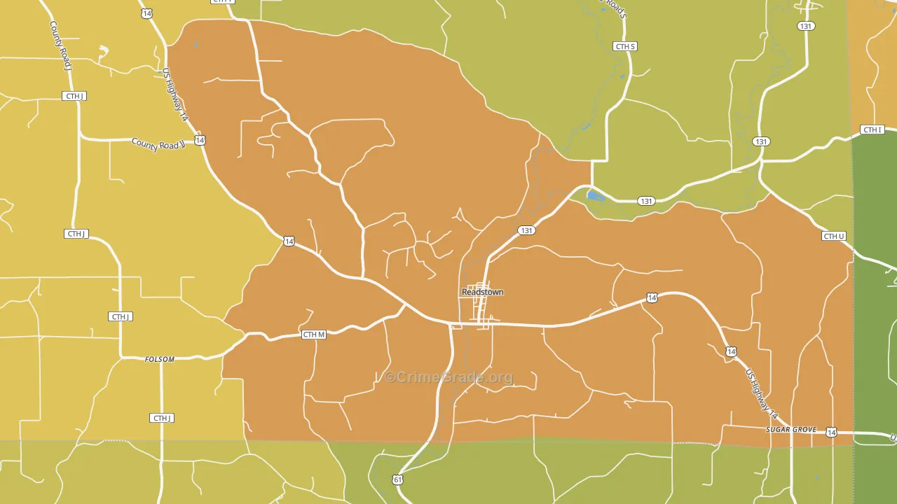 Readstown, WI Map of Drug-Related Crime Rates