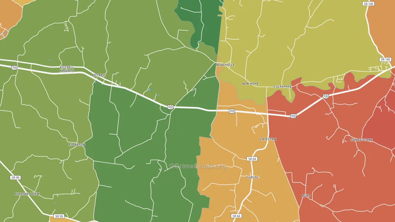 Readyville, TN Map of Drug-Related Crime Rates