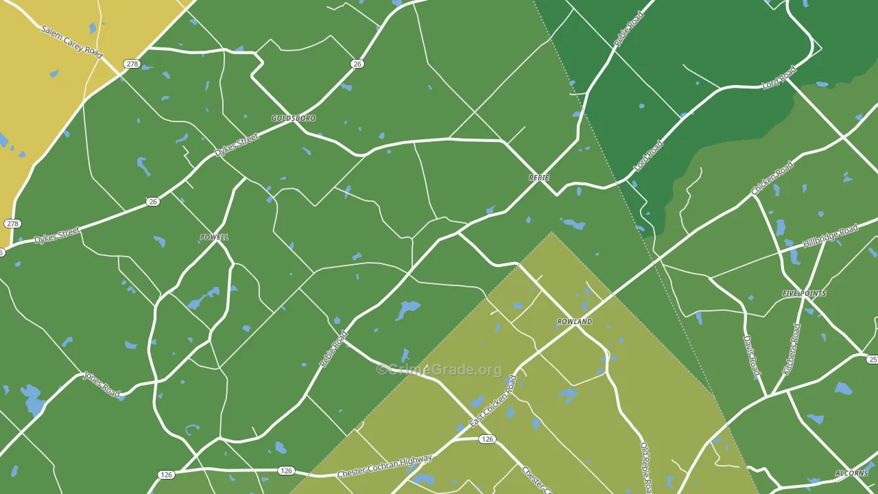 Rebie, GA Map of Drug-Related Crime Rates