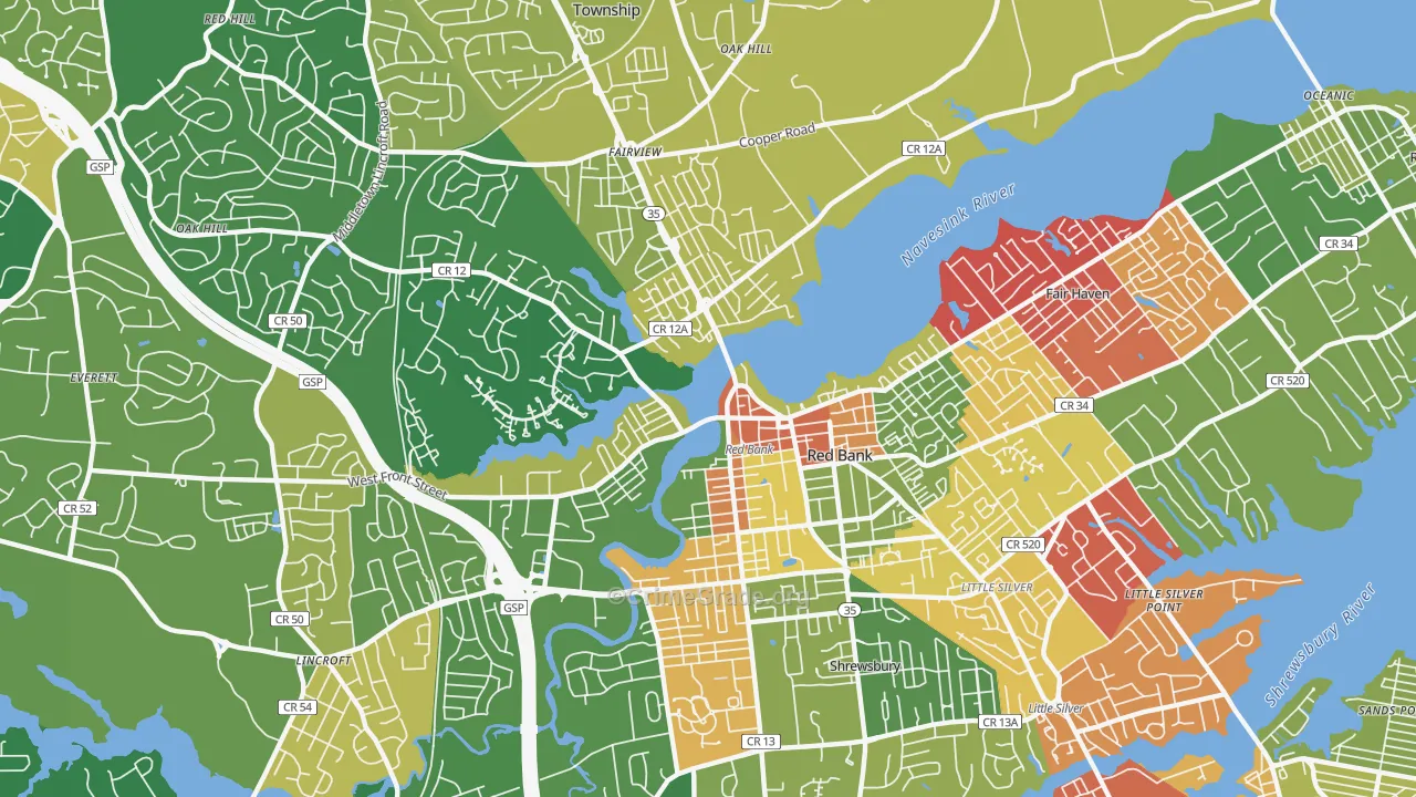 Red Bank, NJ Map of Drug-Related Crime Rates
