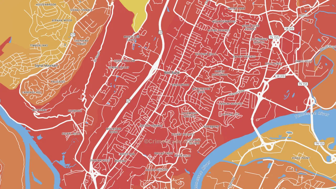 Red Bank, TN Map of Drug-Related Crime Rates