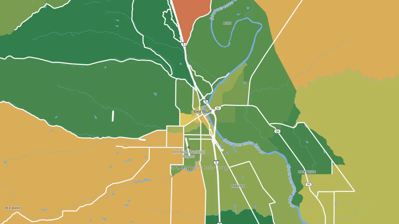 Red Bluff, CA Map of Drug-Related Crime Rates