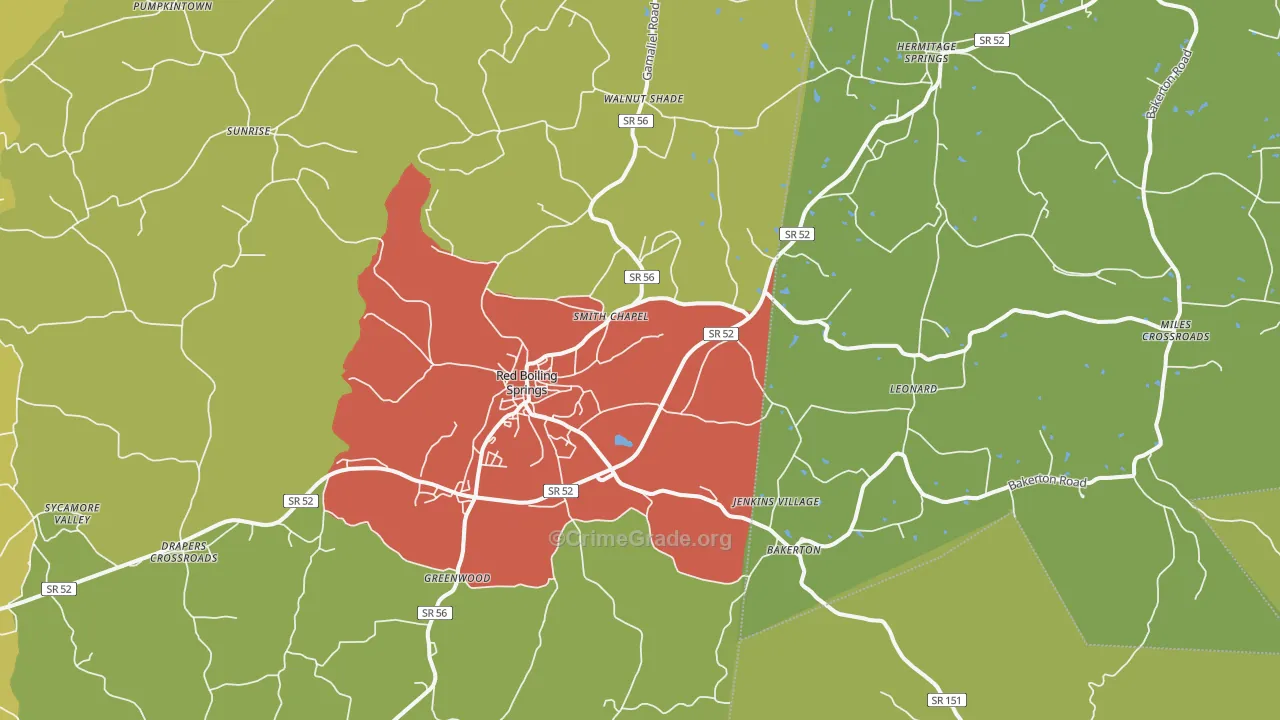 Red Boiling Springs, TN Map of Drug-Related Crime Rates