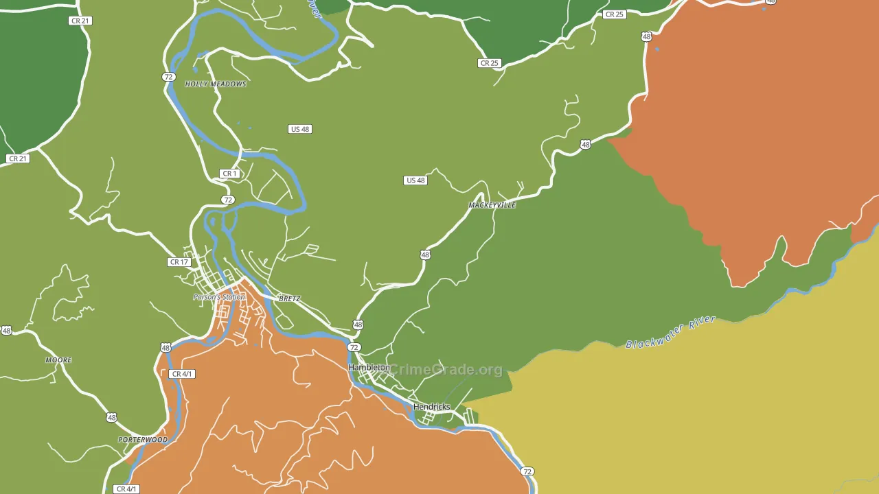 Red Creek, WV Map of Drug-Related Crime Rates