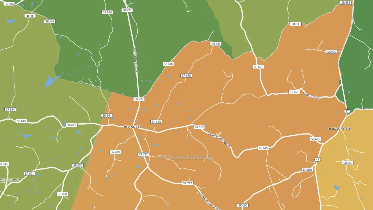 Red House, VA Map of Drug-Related Crime Rates