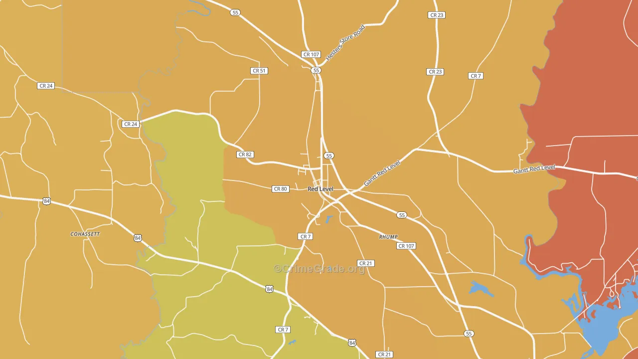Red Level, AL Map of Drug-Related Crime Rates