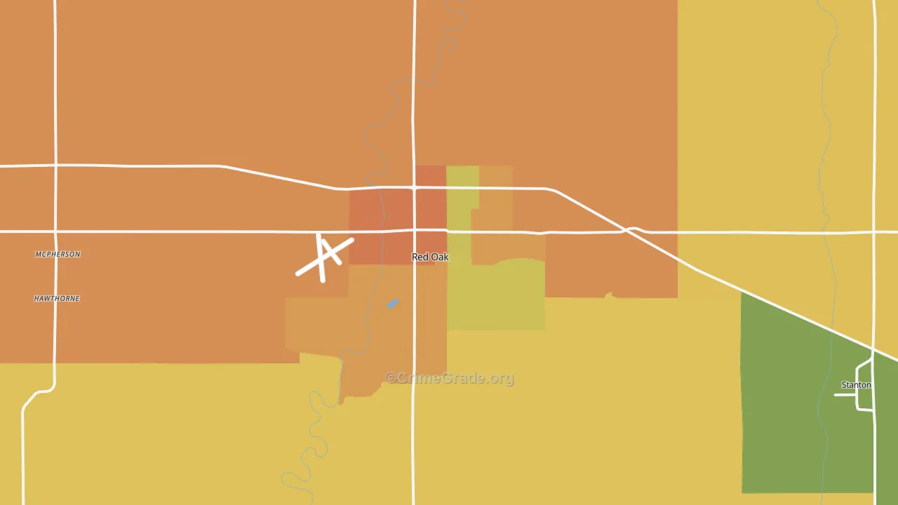 Red Oak, IA Map of Drug-Related Crime Rates