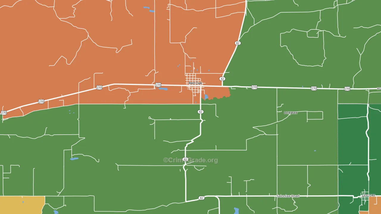 Red Oak, OK Map of Drug-Related Crime Rates