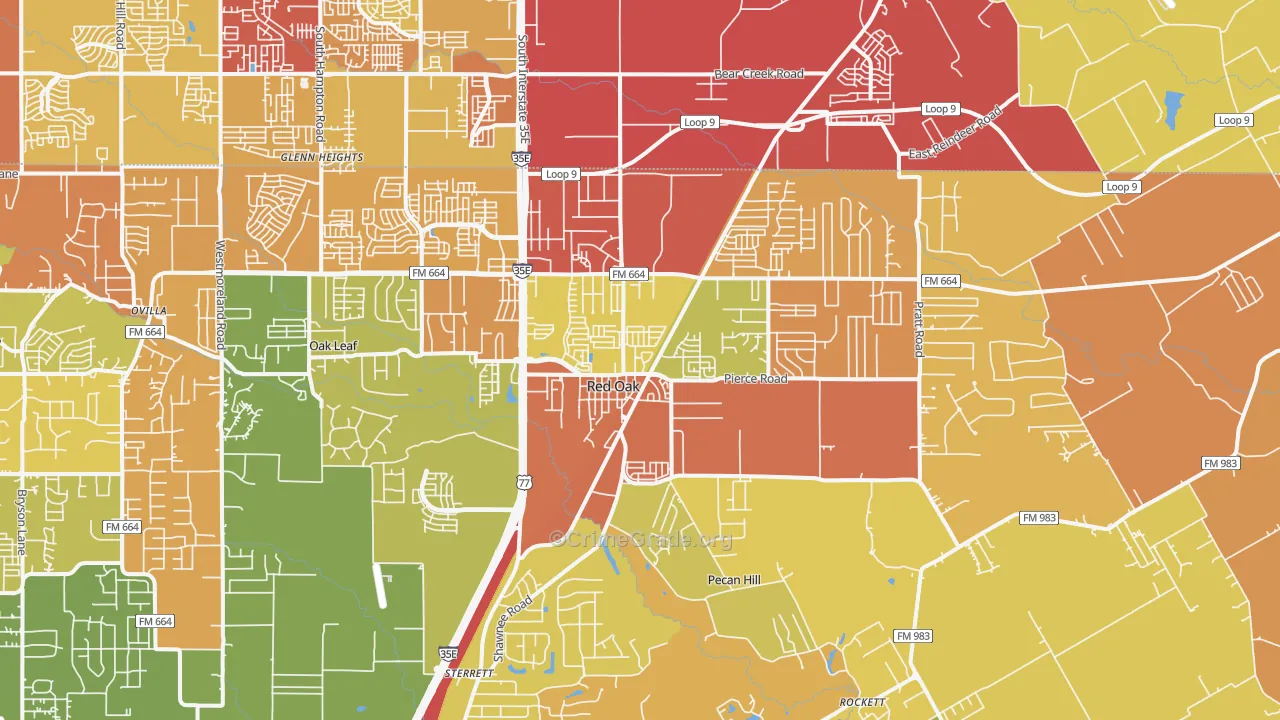 Red Oak, TX Map of Drug-Related Crime Rates