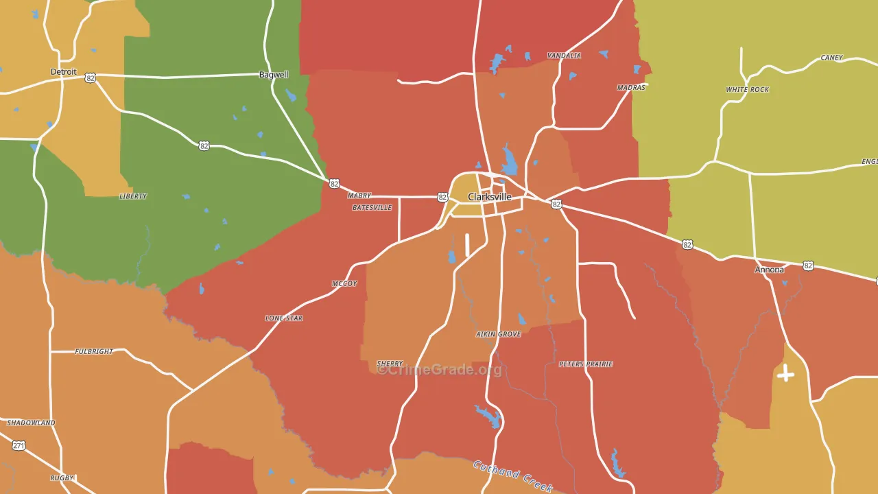 Red River County, TX Map of Drug-Related Crime Rates
