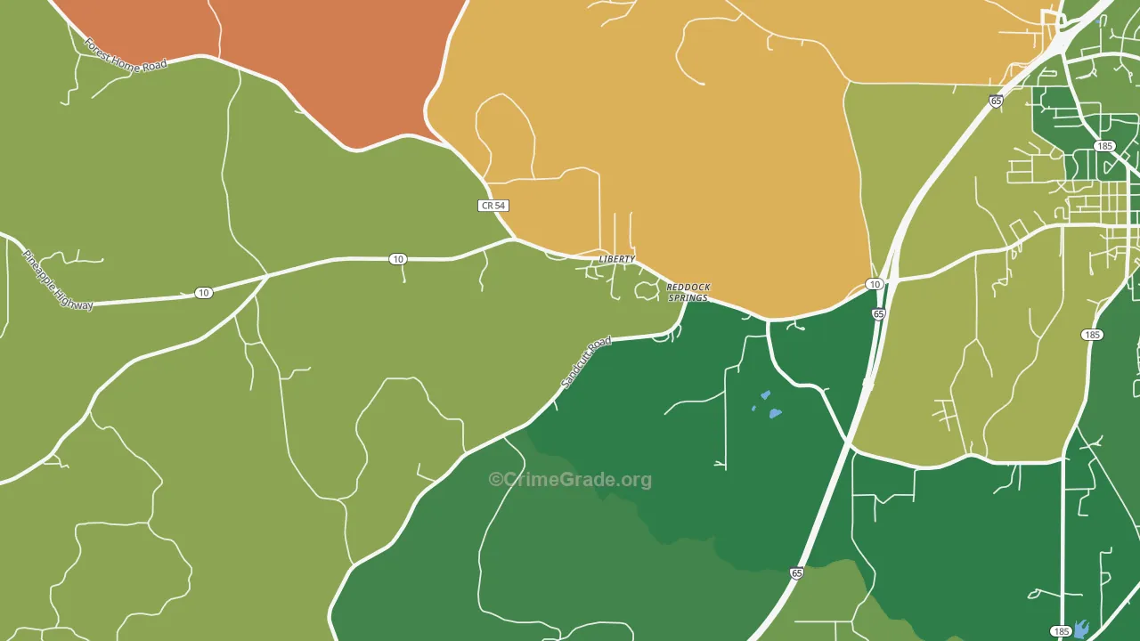 Reddock Springs, AL Map of Drug-Related Crime Rates