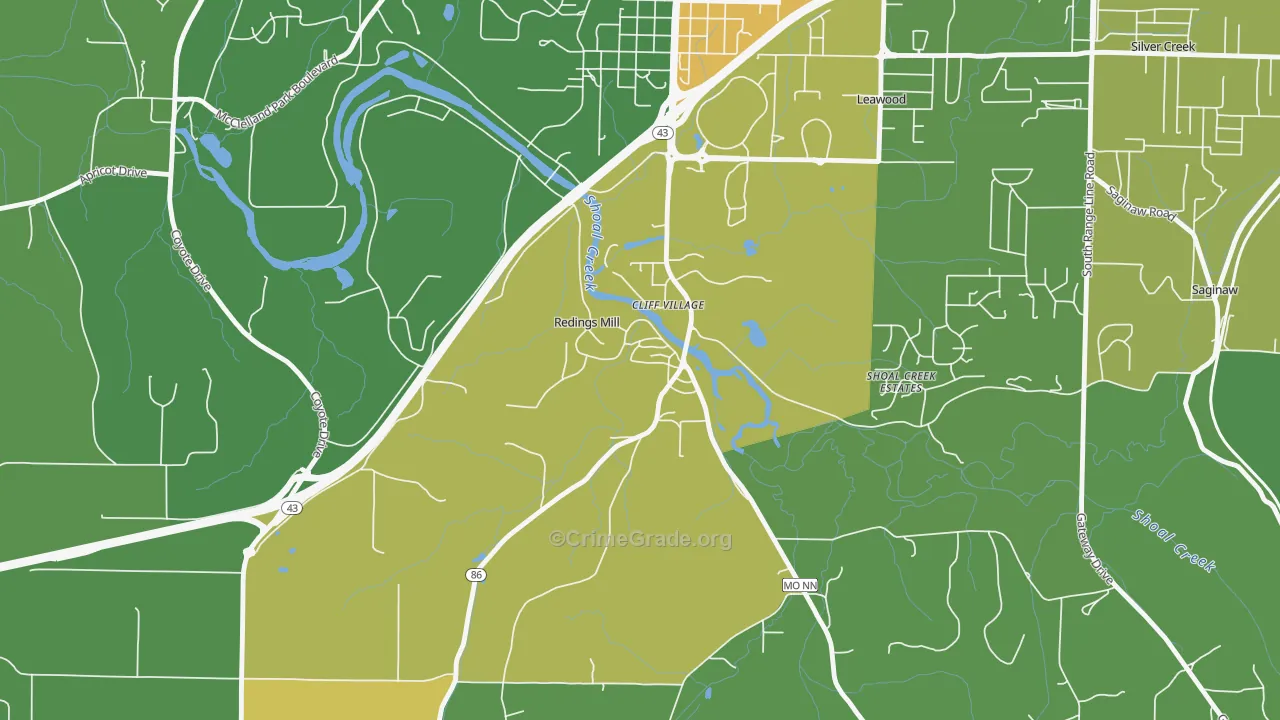 Redings Mill, MO Map of Drug-Related Crime Rates