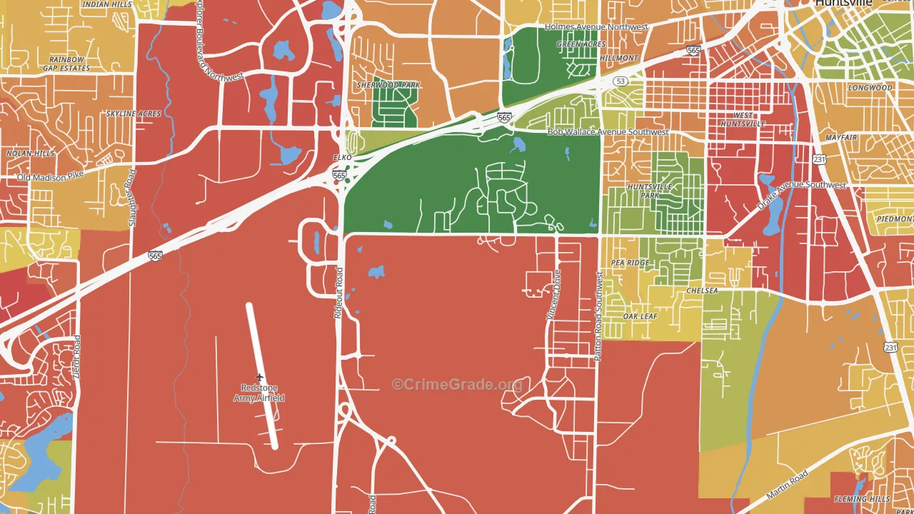 Redstone Arsenal, AL Map of Drug-Related Crime Rates